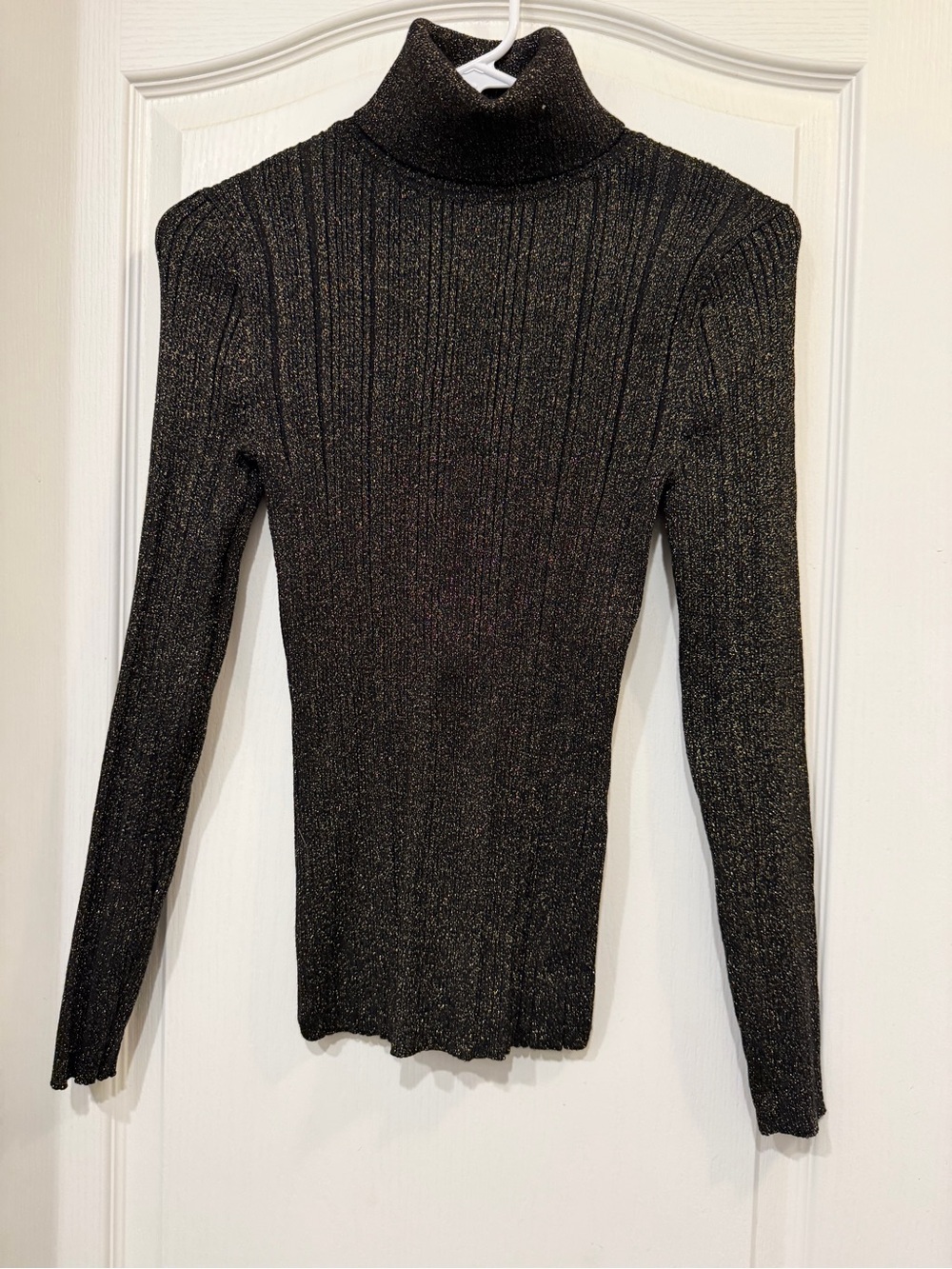 White House Black Market Black Metallic Ribbed Turtleneck Sweater